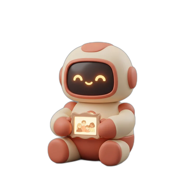 A Via robot világító képkeretet tart, körülötte emlék-alakzatok lebegnek