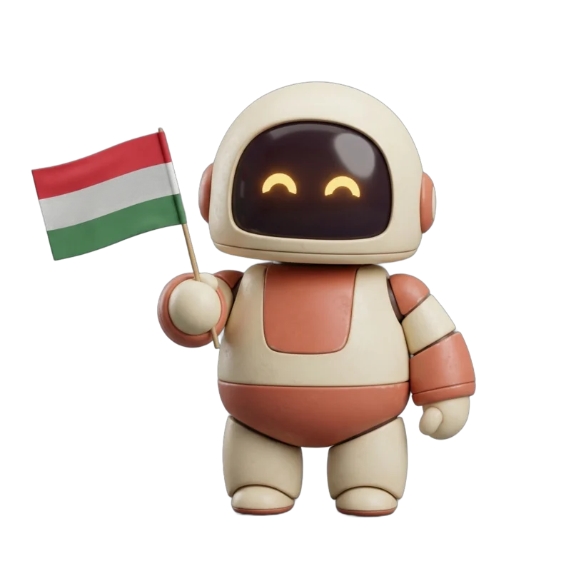 A Via robot magyar zászlót tart: magyar nyelvű AI robot